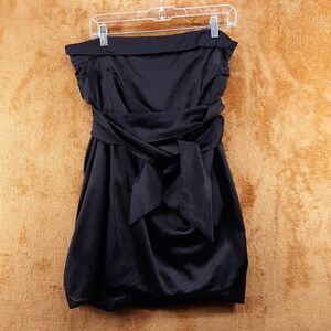 DRIES VAN NOTEN Strapless Dress Womens Size 40 Black Satin Belted Tie Silk Blend